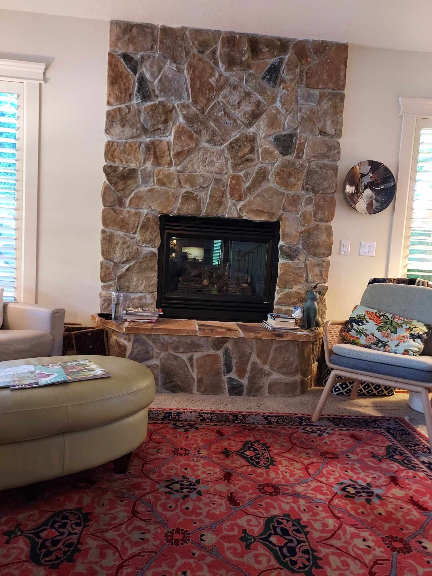 Fireplace with large red stones